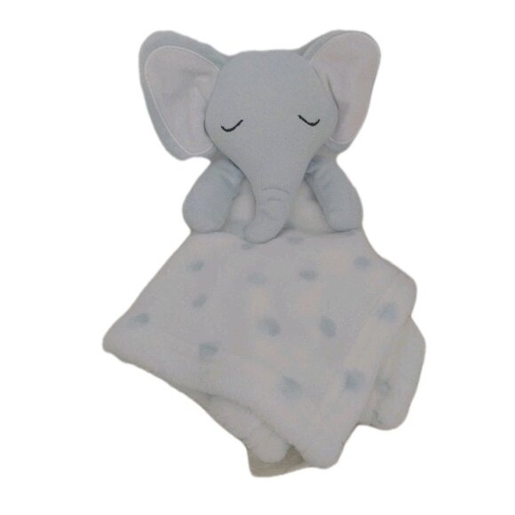 SL Home Fashions Blue Elephant Lovey Polka Dot White Security Blanket Lovey - Picture 1 of 11